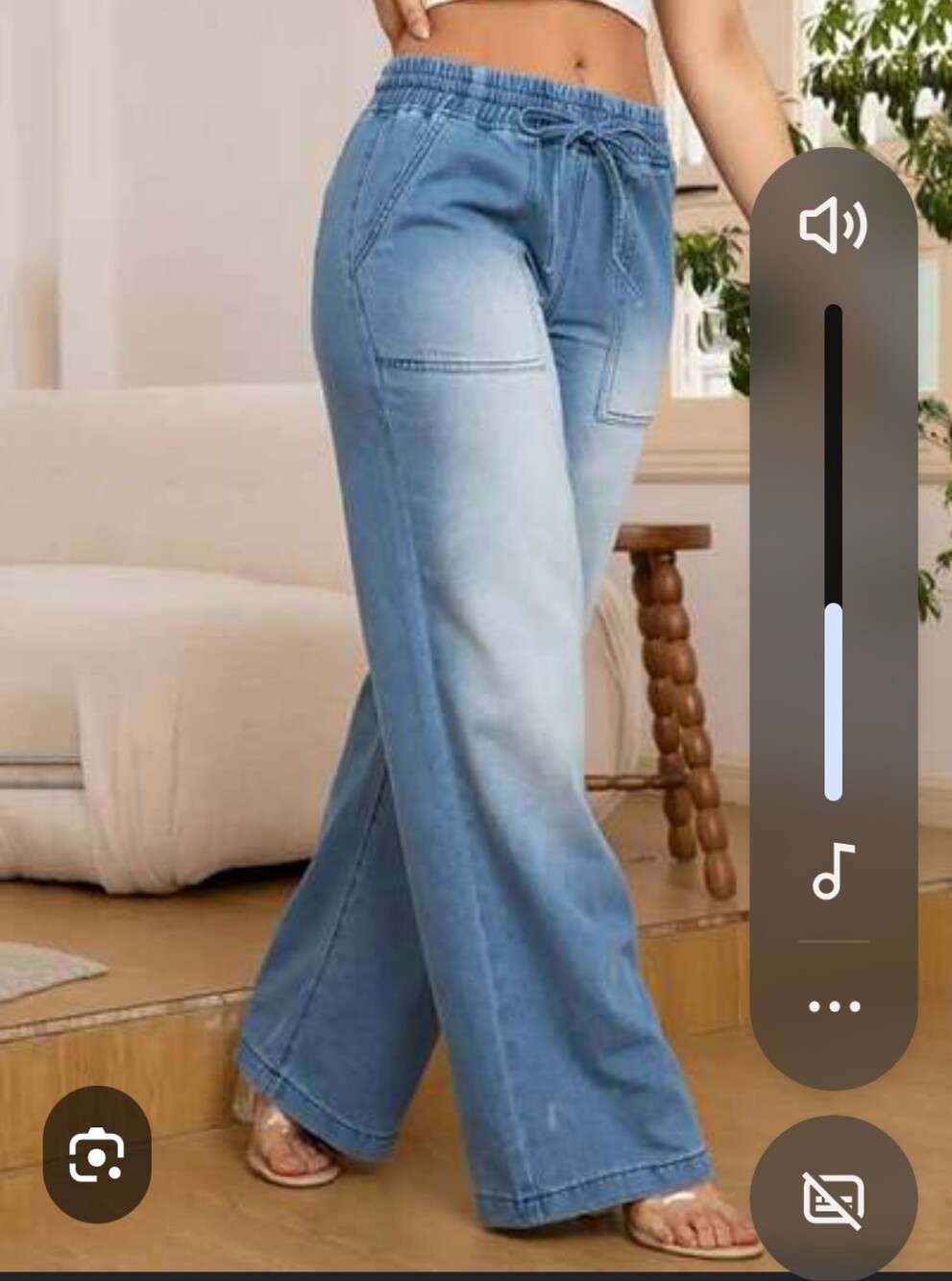 Zenana Outfitters Light Blue Wide-Leg Pull-On Jeans with Drawstring